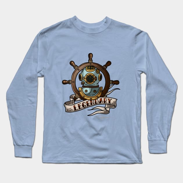 Retro Diver Tattoo Art Long Sleeve T-Shirt by PopArtCult